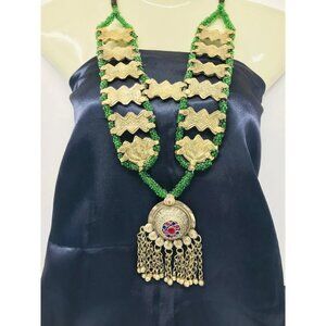 Vintage Turkmen Beaded Necklace: Tribal Pendant, Kuchi Boho Jewelry